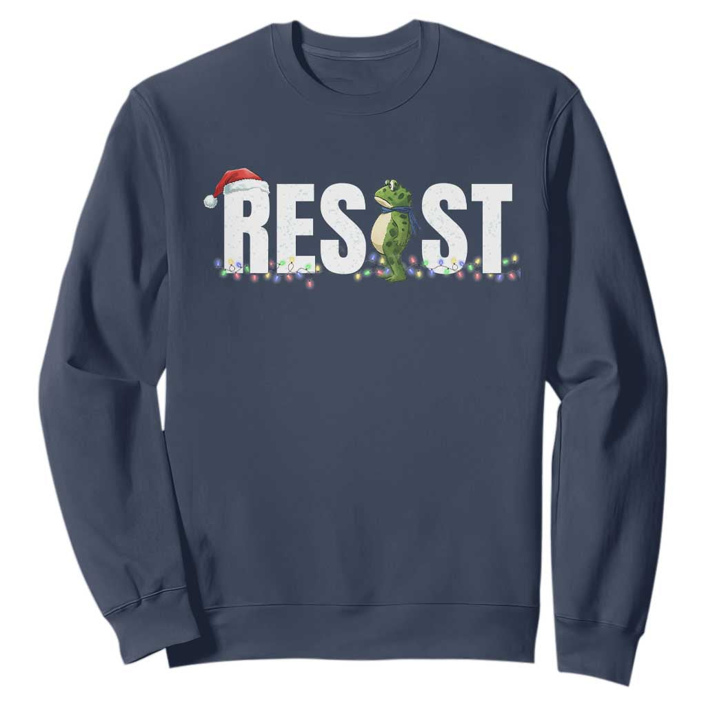 Resist Frog Christmas Sweatshirt Funny Portland Protest ICE Activist Meme 2025 TS14 Navy Print Your Wear