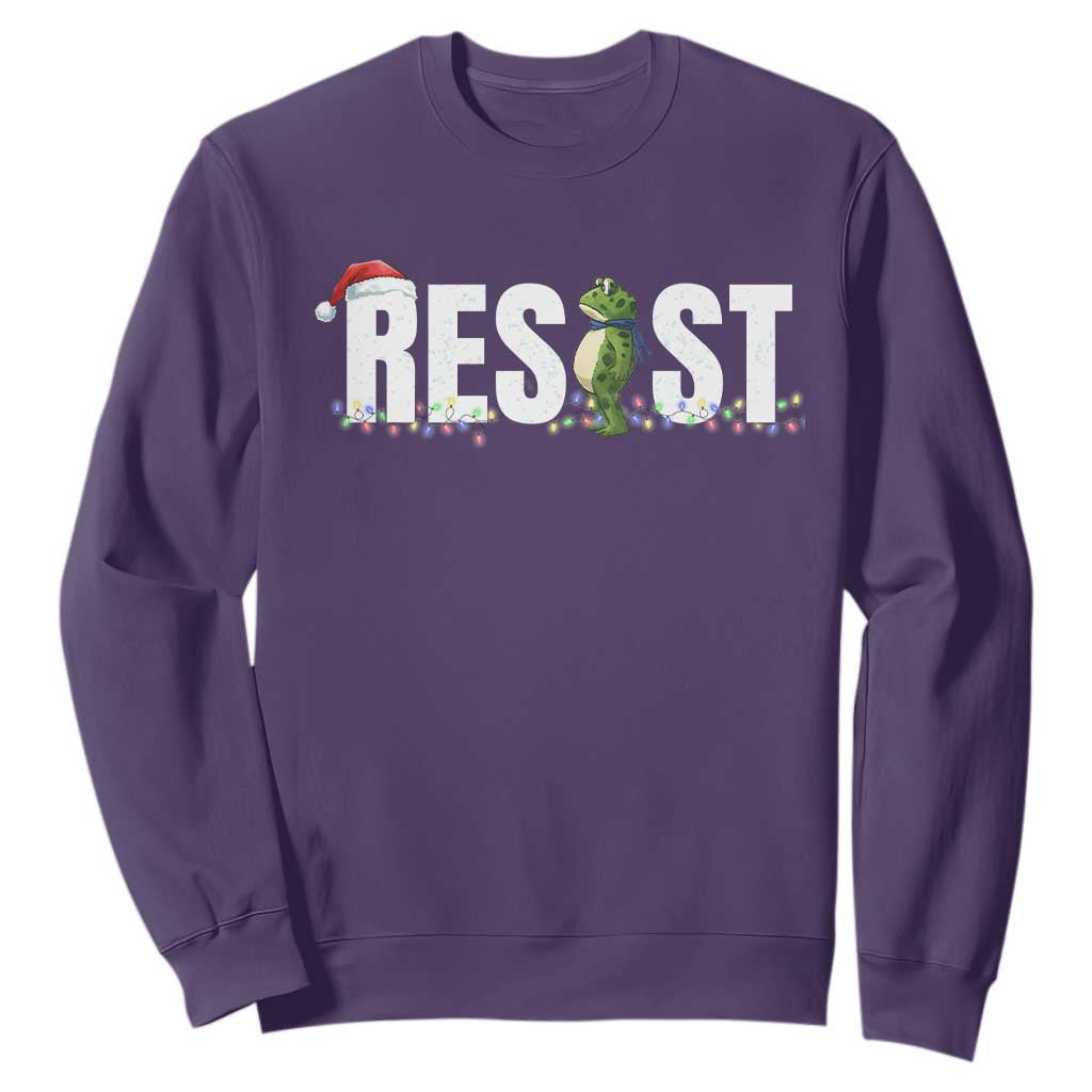 Resist Frog Christmas Sweatshirt Funny Portland Protest ICE Activist Meme 2025 TS14 Purple Print Your Wear