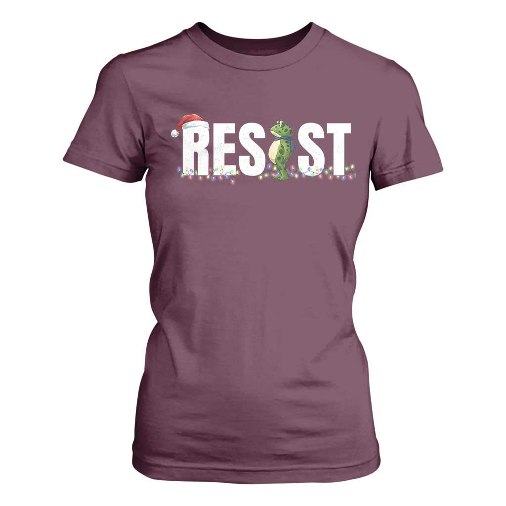 Resist Frog Christmas T Shirt For Women Funny Portland Protest ICE Activist Meme 2025 TS14 Maroon Print Your Wear