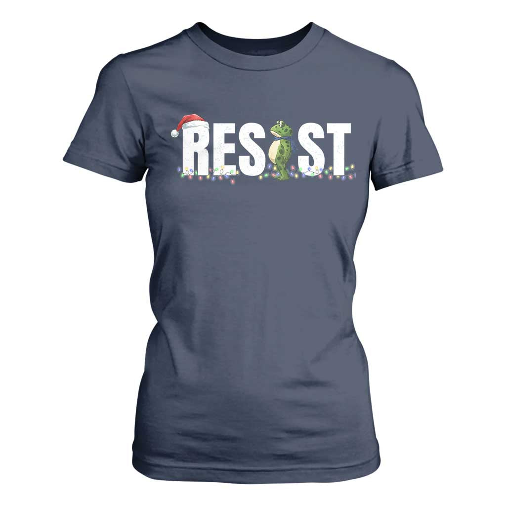 Resist Frog Christmas T Shirt For Women Funny Portland Protest ICE Activist Meme 2025 TS14 Navy Print Your Wear
