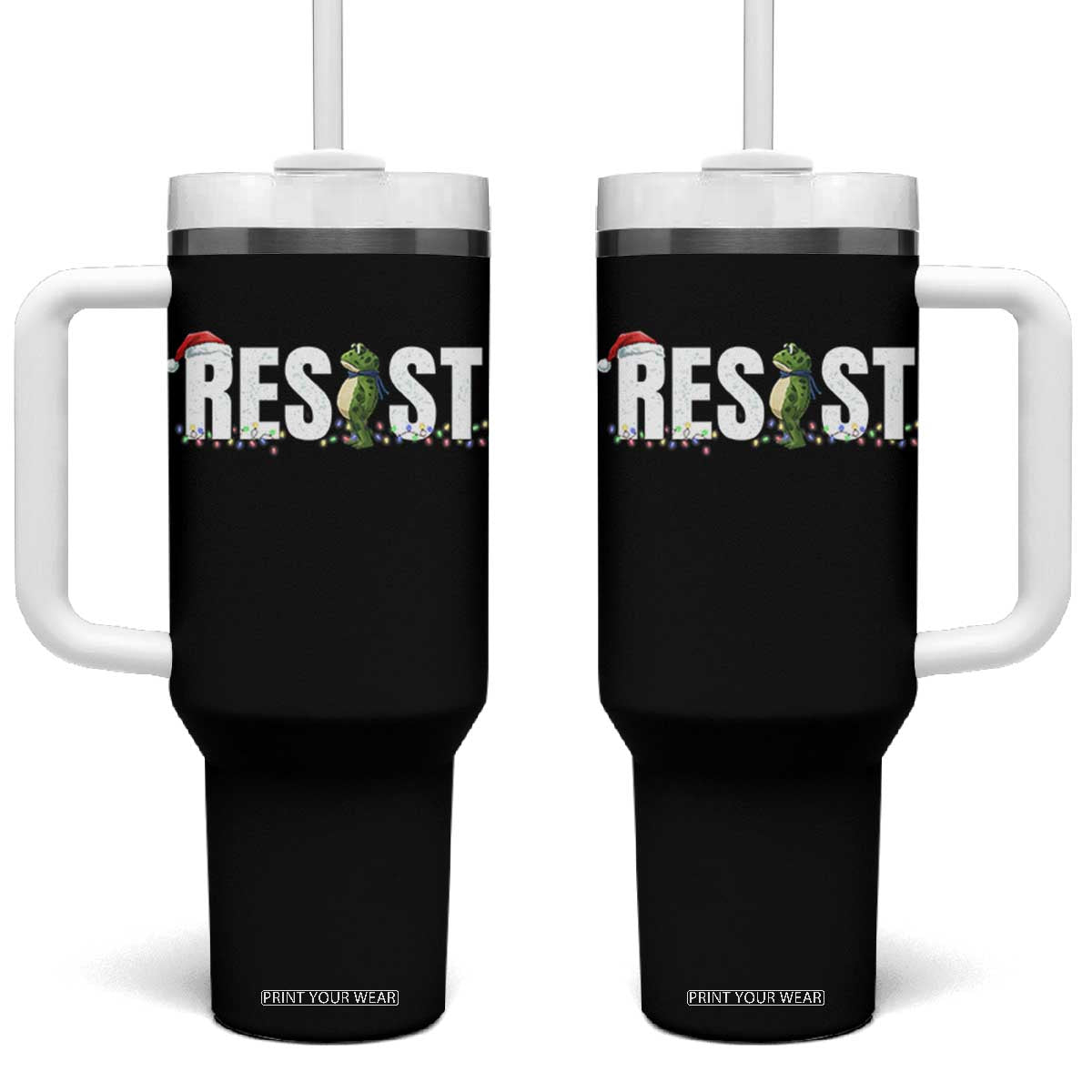 Resist Frog Christmas Tumbler With Handle Funny Portland Protest ICE Activist Meme 2025 TS14 One Size: 40 oz Black Print Your Wear