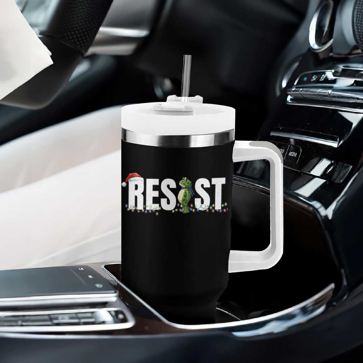 Resist Frog Christmas Tumbler With Handle Funny Portland Protest ICE Activist Meme 2025 - Print Your Wear