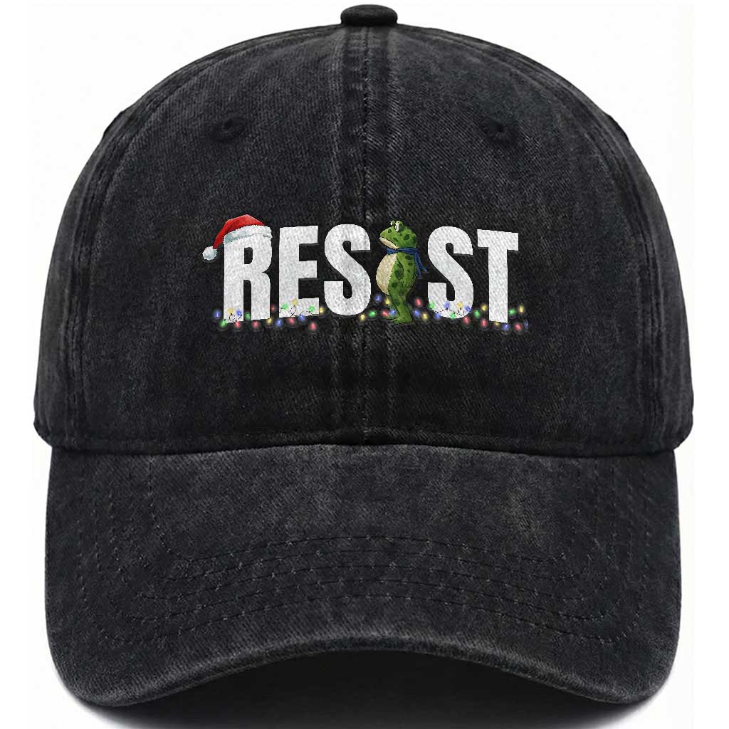 Resist Frog Christmas Washed Cotton Baseball Cap Funny Portland Protest ICE Activist Meme 2025 TS14 Washed Cap Universal Fit Black Print Your Wear