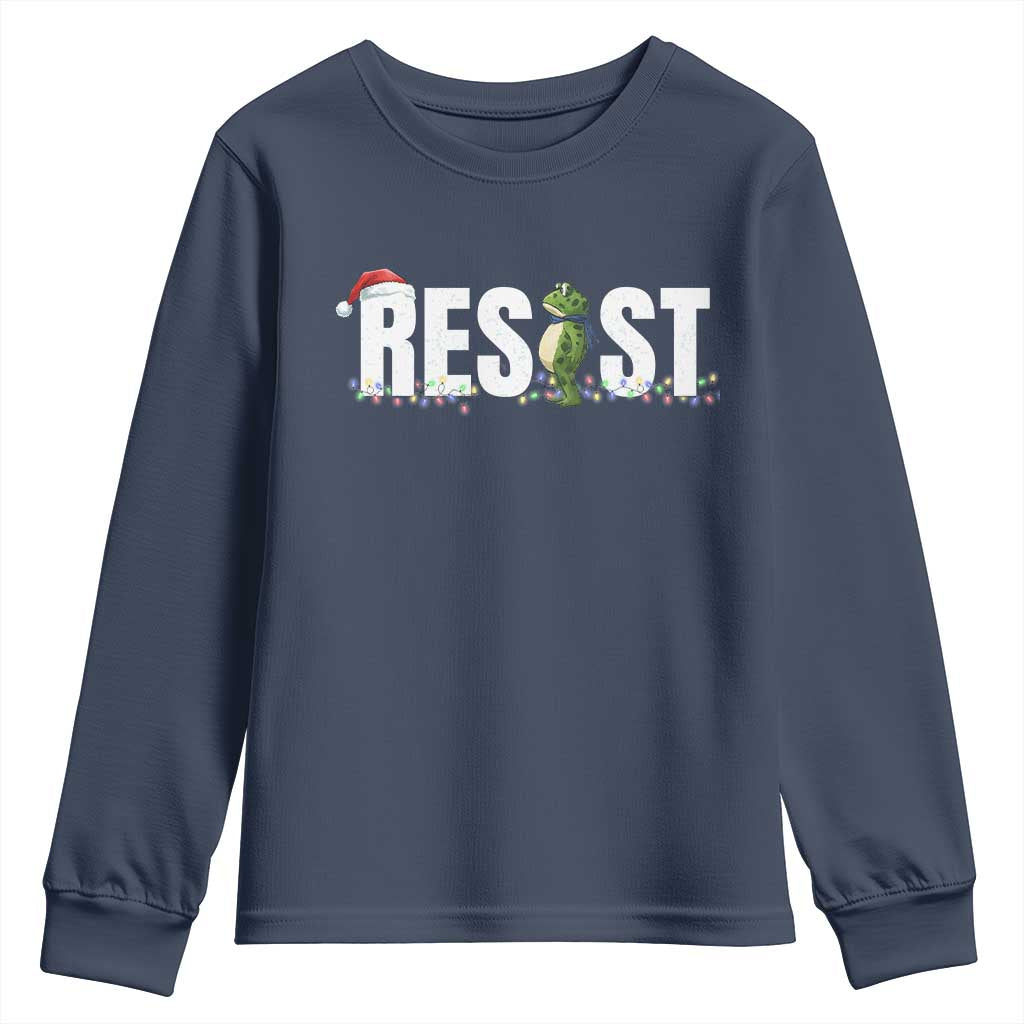Resist Frog Christmas Youth Sweatshirt Funny Portland Protest ICE Activist Meme 2025 TS14 Navy Print Your Wear