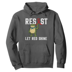 Resist Frog AIDS Awareness Hoodie Funny Portland Activist Meme HIV Support Red Ribbon TS14 Dark Heather Print Your Wear