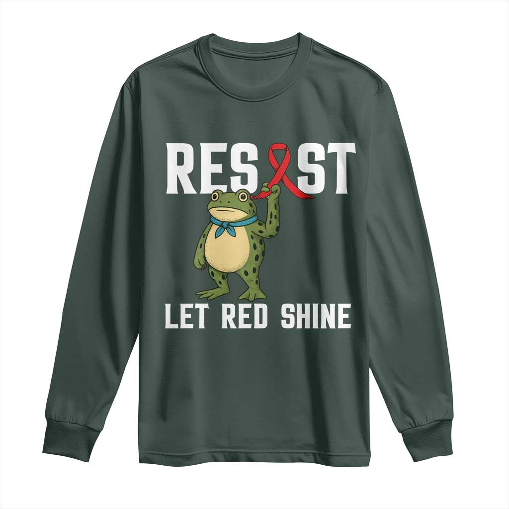 Resist Frog AIDS Awareness Long Sleeve Shirt Funny Portland Activist Meme HIV Support Red Ribbon TS14 Dark Forest Green Print Your Wear