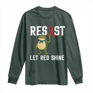 Resist Frog AIDS Awareness Long Sleeve Shirt Funny Portland Activist Meme HIV Support Red Ribbon TS14 Dark Forest Green Print Your Wear