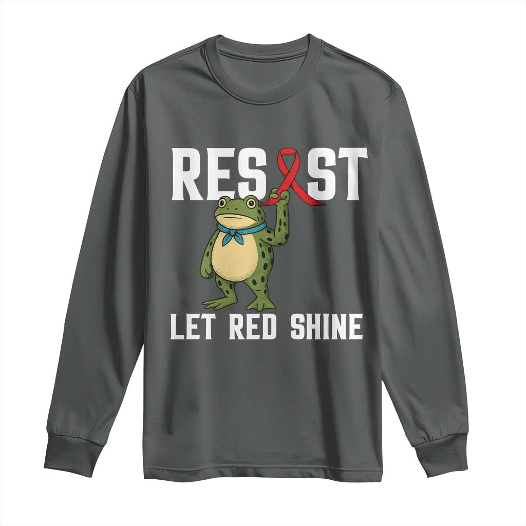 Resist Frog AIDS Awareness Long Sleeve Shirt Funny Portland Activist Meme HIV Support Red Ribbon TS14 Dark Heather Print Your Wear