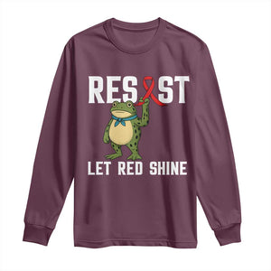 Resist Frog AIDS Awareness Long Sleeve Shirt Funny Portland Activist Meme HIV Support Red Ribbon TS14 Maroon Print Your Wear