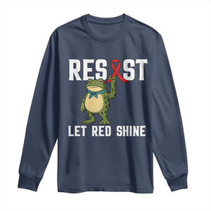 Resist Frog AIDS Awareness Long Sleeve Shirt Funny Portland Activist Meme HIV Support Red Ribbon TS14 Navy Print Your Wear