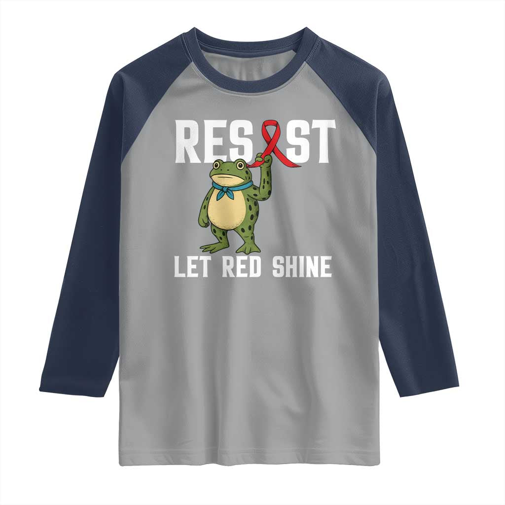 Resist Frog AIDS Awareness Raglan Shirt Funny Portland Activist Meme HIV Support Red Ribbon TS14 Sport Gray Navy Print Your Wear