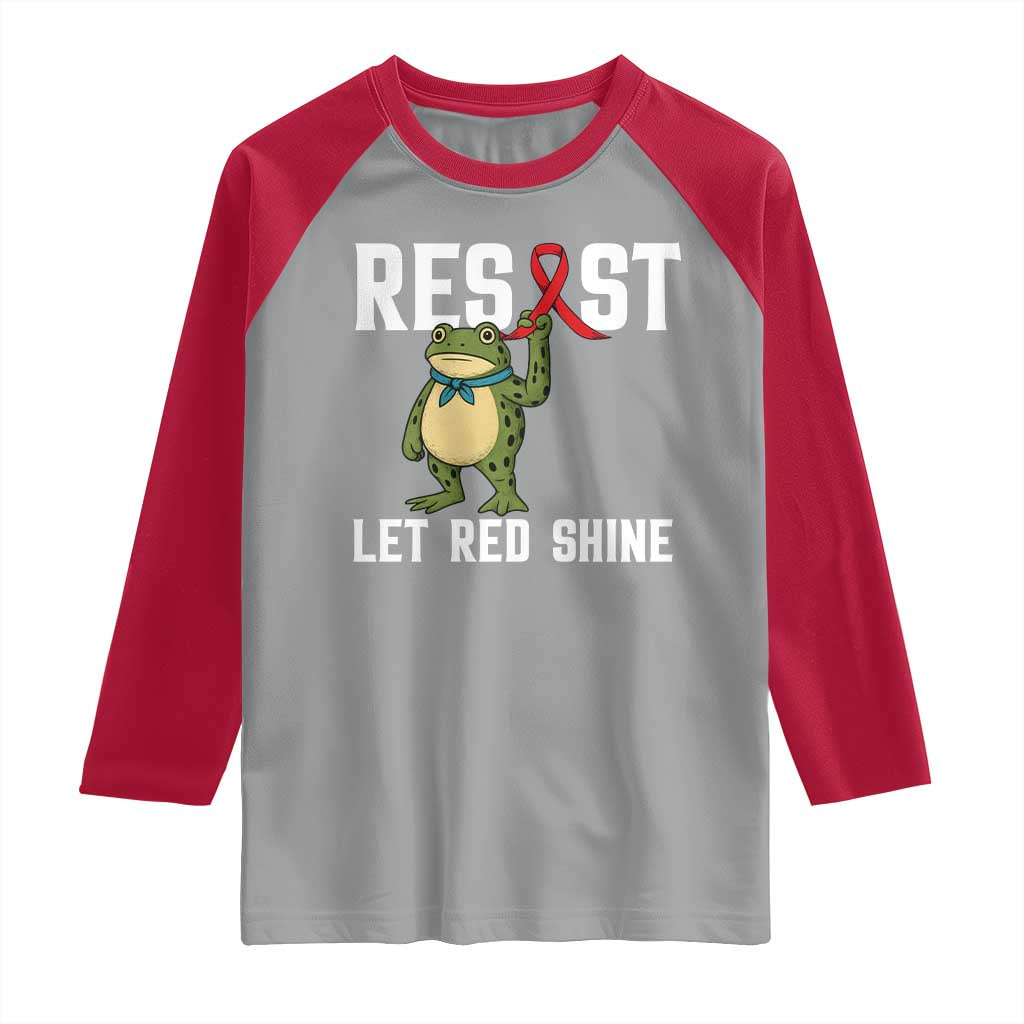 Resist Frog AIDS Awareness Raglan Shirt Funny Portland Activist Meme HIV Support Red Ribbon TS14 Sport Gray Red Print Your Wear