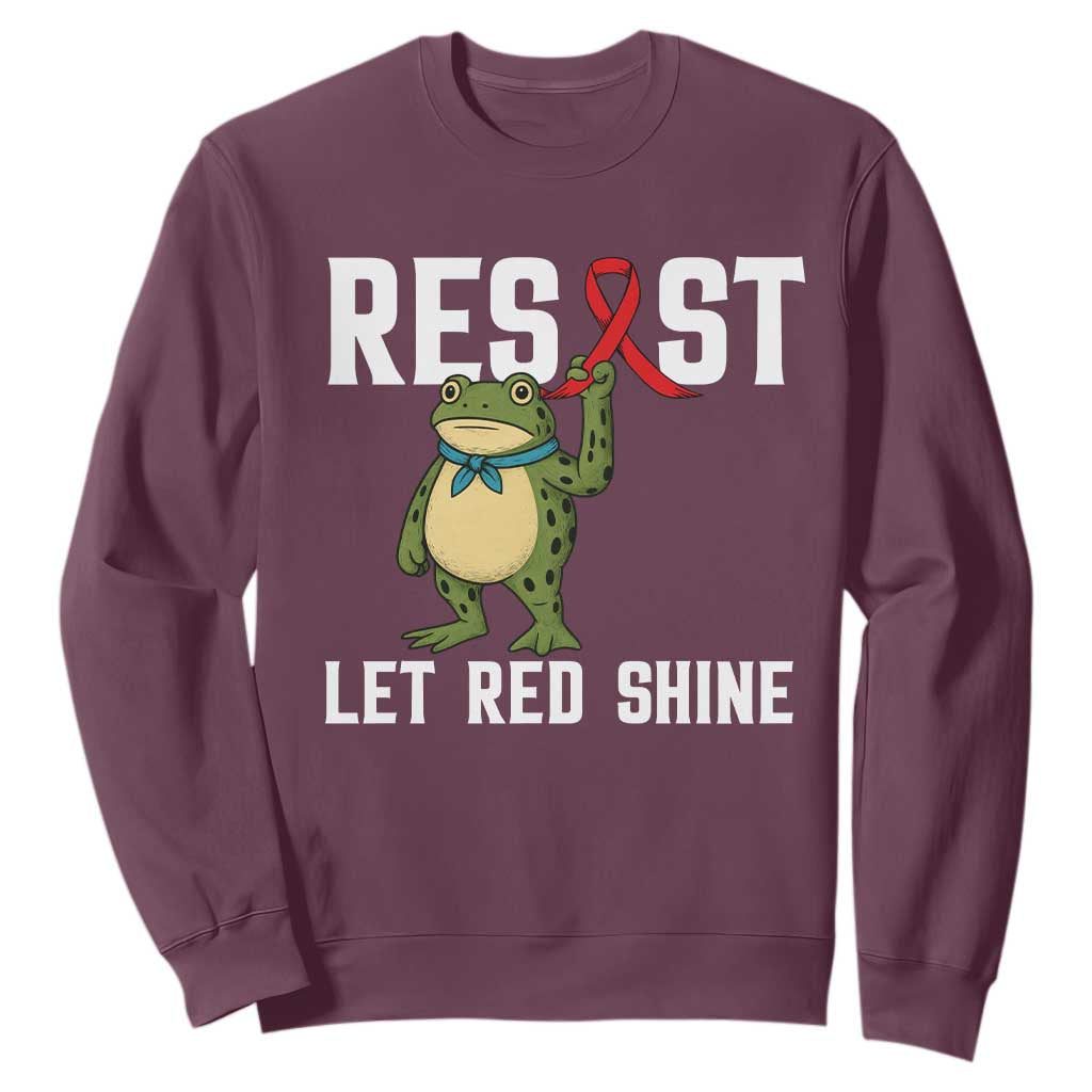 Resist Frog AIDS Awareness Sweatshirt Funny Portland Activist Meme HIV Support Red Ribbon TS14 Maroon Print Your Wear
