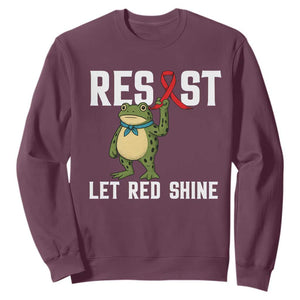 Resist Frog AIDS Awareness Sweatshirt Funny Portland Activist Meme HIV Support Red Ribbon TS14 Maroon Print Your Wear
