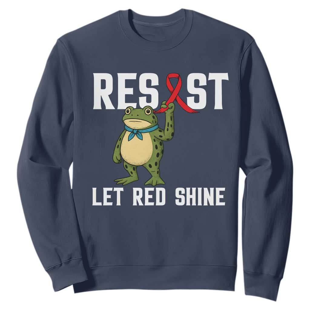 Resist Frog AIDS Awareness Sweatshirt Funny Portland Activist Meme HIV Support Red Ribbon TS14 Navy Print Your Wear