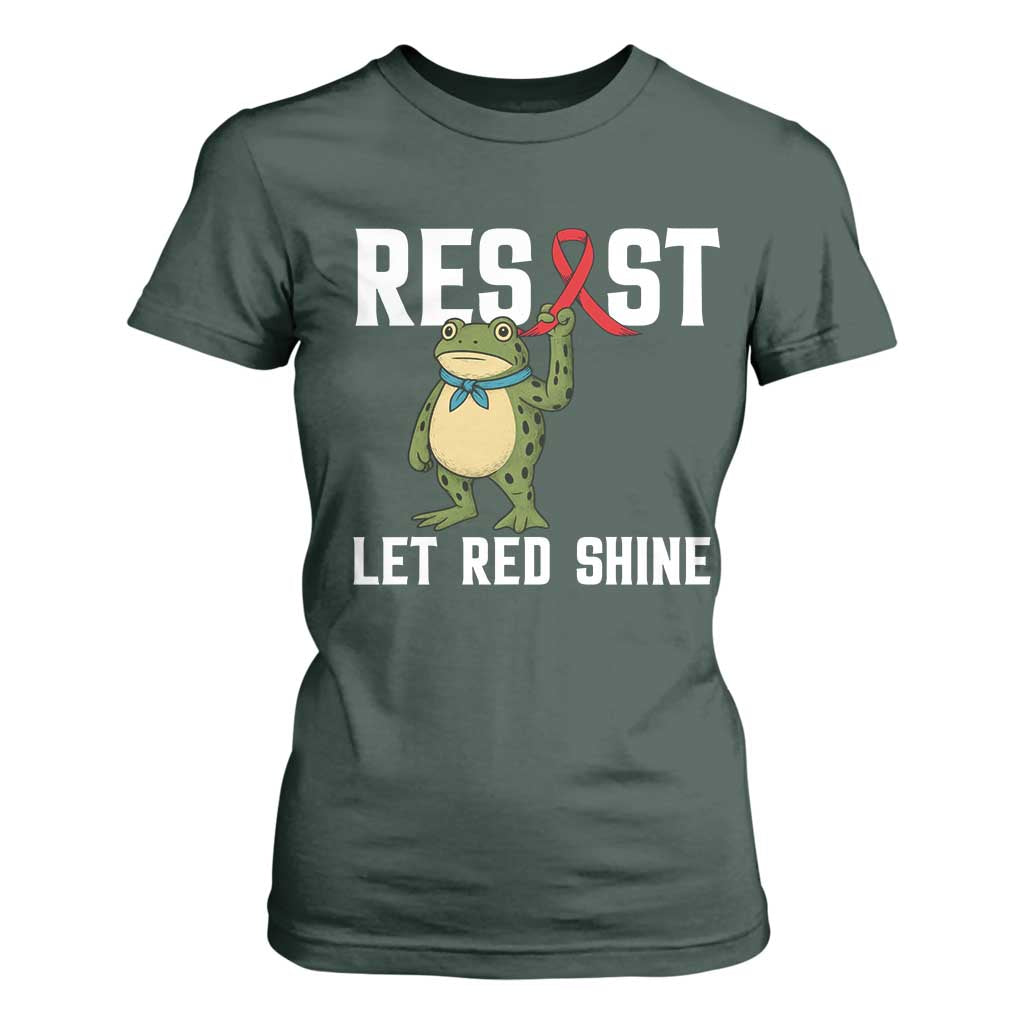Resist Frog AIDS Awareness T Shirt For Women Funny Portland Activist Meme HIV Support Red Ribbon TS14 Dark Forest Green Print Your Wear