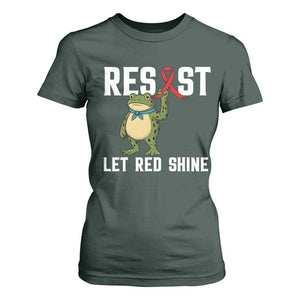 Resist Frog AIDS Awareness T Shirt For Women Funny Portland Activist Meme HIV Support Red Ribbon TS14 Dark Forest Green Print Your Wear