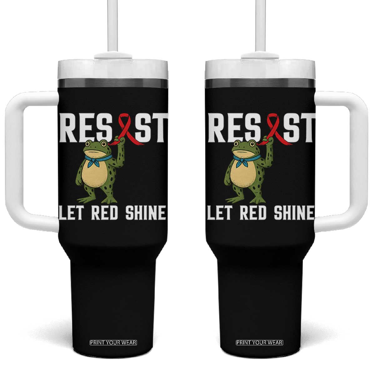 Resist Frog AIDS Awareness Tumbler With Handle Funny Portland Activist Meme HIV Support Red Ribbon TS14 One Size: 40 oz Black Print Your Wear