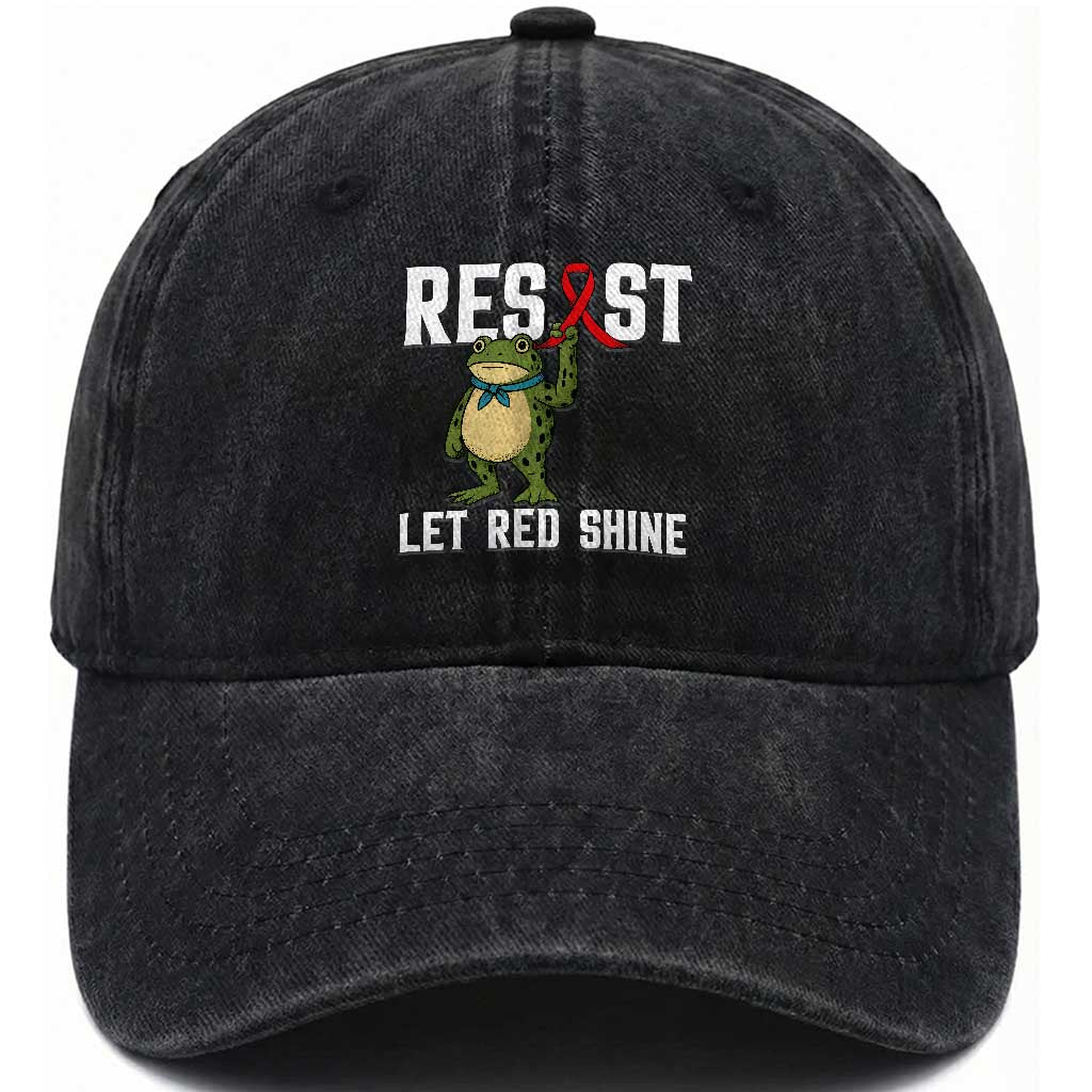 Resist Frog AIDS Awareness Washed Cotton Baseball Cap Funny Portland Activist Meme HIV Support Red Ribbon TS14 Washed Cap Universal Fit Black Print Your Wear