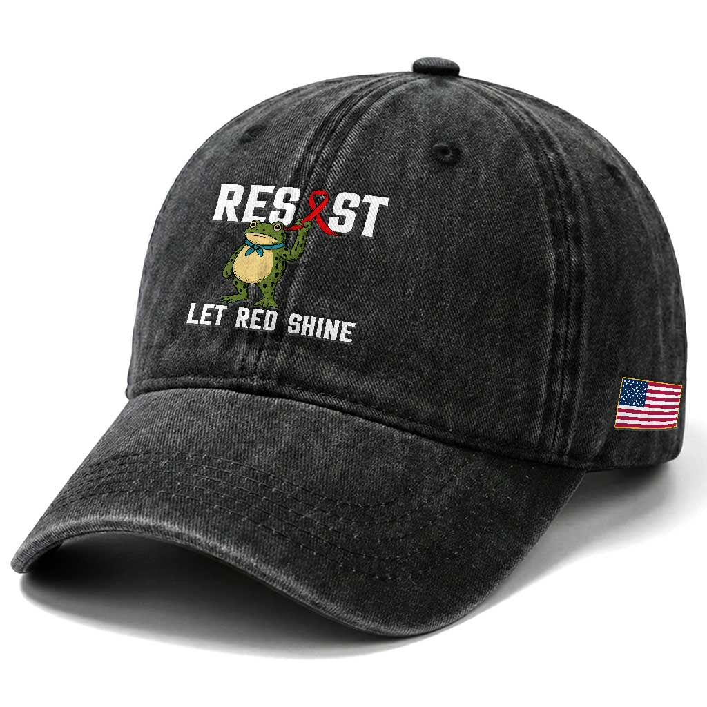 Resist Frog AIDS Awareness Washed Cotton Baseball Cap Funny Portland Activist Meme HIV Support Red Ribbon TS14 Print Your Wear