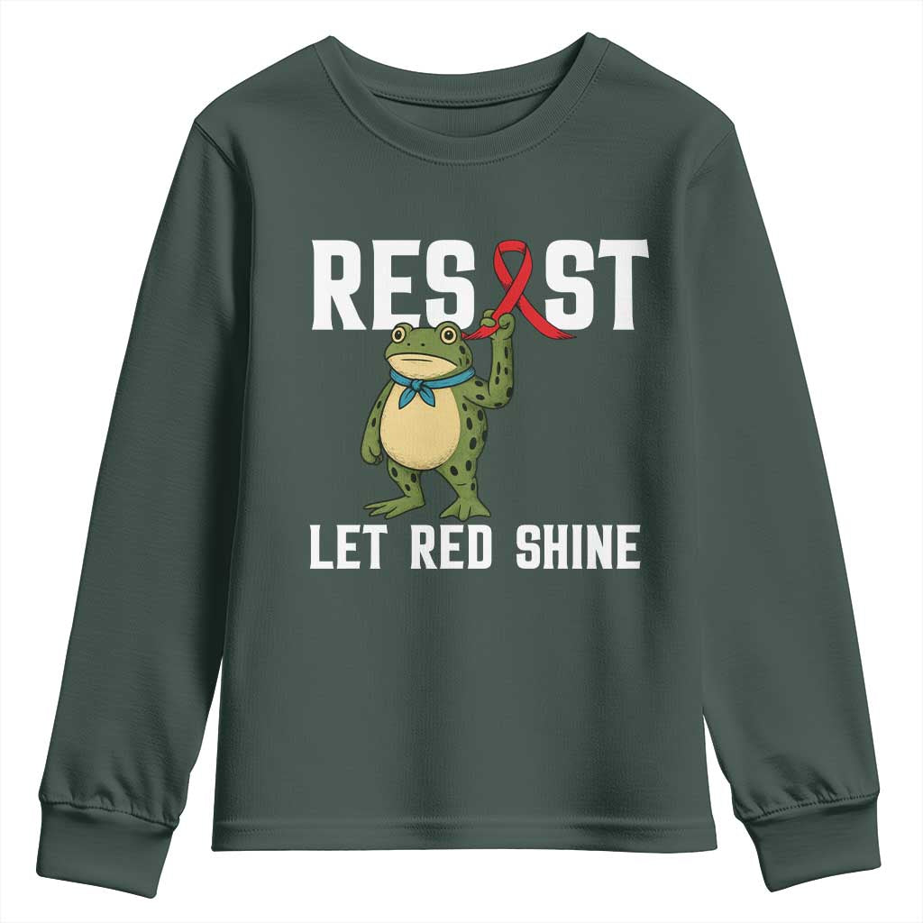Resist Frog AIDS Awareness Youth Sweatshirt Funny Portland Activist Meme HIV Support Red Ribbon TS14 Dark Forest Green Print Your Wear