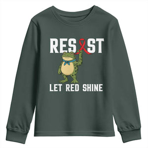 Resist Frog AIDS Awareness Youth Sweatshirt Funny Portland Activist Meme HIV Support Red Ribbon TS14 Dark Forest Green Print Your Wear