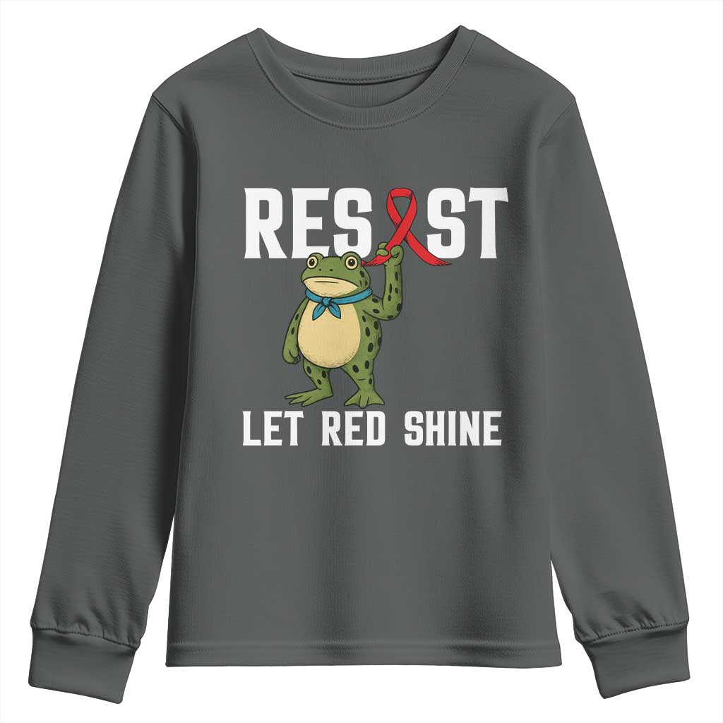 Resist Frog AIDS Awareness Youth Sweatshirt Funny Portland Activist Meme HIV Support Red Ribbon TS14 Dark Heather Print Your Wear