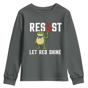 Resist Frog AIDS Awareness Youth Sweatshirt Funny Portland Activist Meme HIV Support Red Ribbon TS14 Dark Heather Print Your Wear