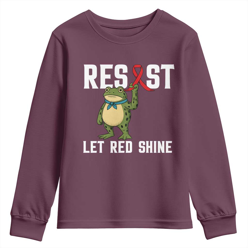 Resist Frog AIDS Awareness Youth Sweatshirt Funny Portland Activist Meme HIV Support Red Ribbon TS14 Maroon Print Your Wear
