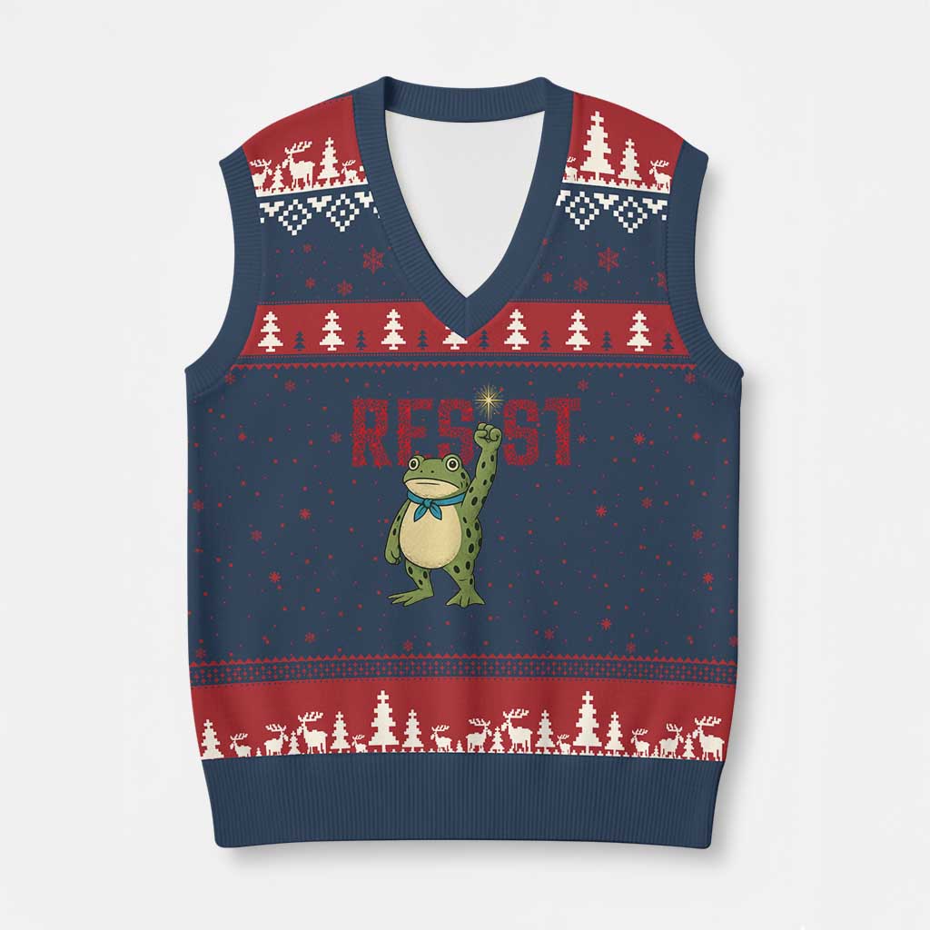 Resist Frog AIDS Awareness V-Neck Knit Sweater Vest Portland Activist Political Meme HIV Support Red Ribbon - Print Your Wear