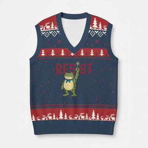 Resist Frog AIDS Awareness V-Neck Knit Sweater Vest Portland Activist Political Meme HIV Support Red Ribbon - Print Your Wear