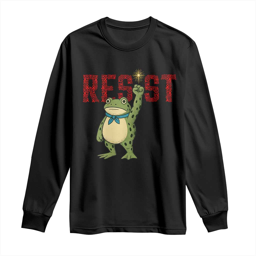 Resist Frog AIDS Awareness Long Sleeve Shirt Portland Activist Political Meme HIV Support Red Ribbon TS14 Black Print Your Wear