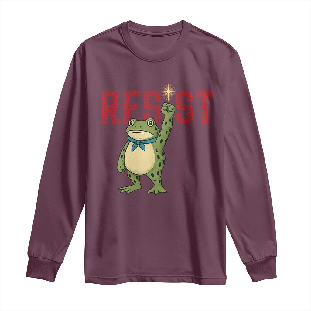 Resist Frog AIDS Awareness Long Sleeve Shirt Portland Activist Political Meme HIV Support Red Ribbon TS14 Maroon Print Your Wear