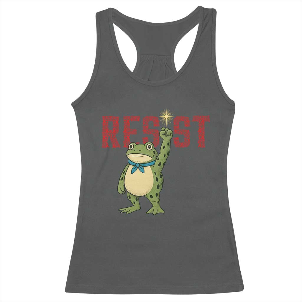 Resist Frog AIDS Awareness Racerback Tank Top Portland Activist Political Meme HIV Support Red Ribbon TS14 Dark Heather Print Your Wear