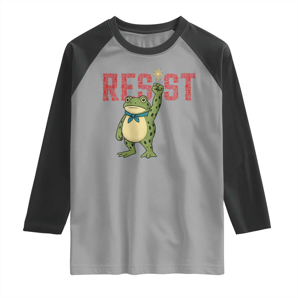 Resist Frog AIDS Awareness Raglan Shirt Portland Activist Political Meme HIV Support Red Ribbon TS14 Sport Gray Black Print Your Wear