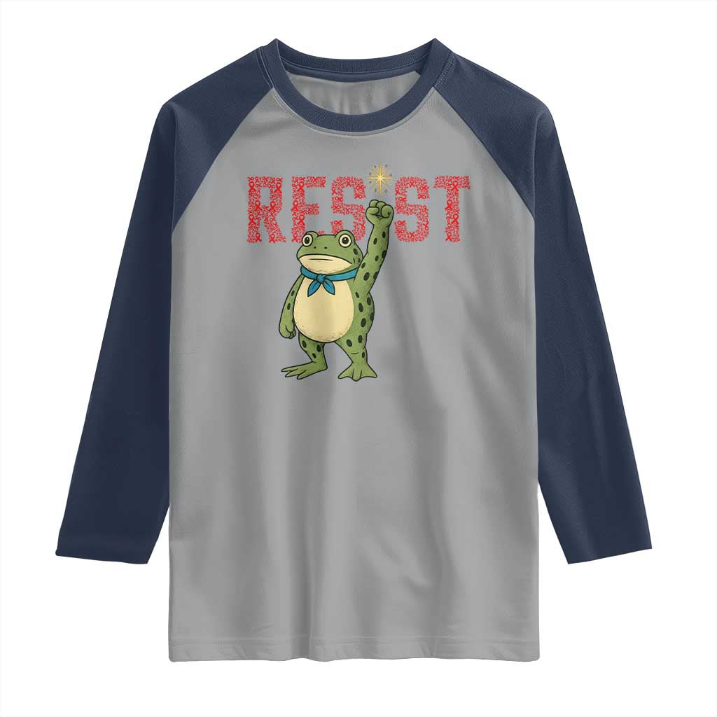 Resist Frog AIDS Awareness Raglan Shirt Portland Activist Political Meme HIV Support Red Ribbon TS14 Sport Gray Navy Print Your Wear