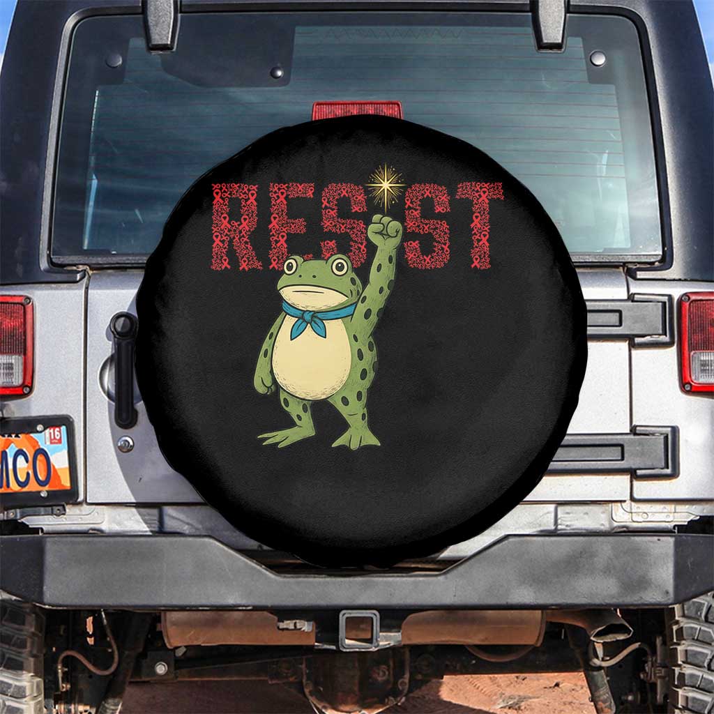 Resist Frog AIDS Awareness Spare Tire Cover Portland Activist Political Meme HIV Support Red Ribbon TS14 No hole Black Print Your Wear