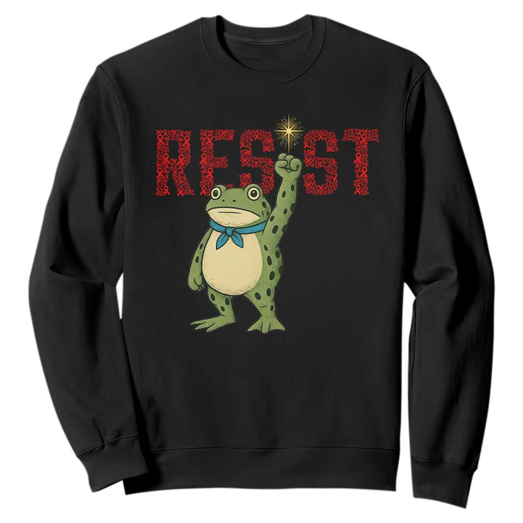 Resist Frog AIDS Awareness Sweatshirt Portland Activist Political Meme HIV Support Red Ribbon TS14 Black Print Your Wear