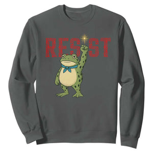 Resist Frog AIDS Awareness Sweatshirt Portland Activist Political Meme HIV Support Red Ribbon TS14 Dark Heather Print Your Wear