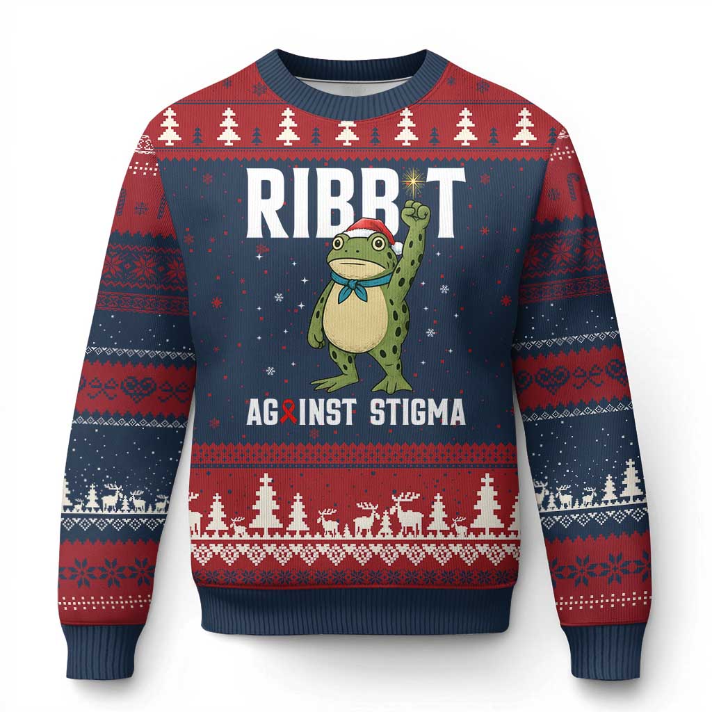 Resist Frog AIDS Awareness Xmas Ugly Christmas Sweater Funny Portland Activist Meme HIV Support Red Ribbon - Print Your Wear