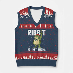 Resist Frog AIDS Awareness Xmas V-Neck Knit Sweater Vest Funny Portland Activist Meme HIV Support Red Ribbon - Print Your Wear