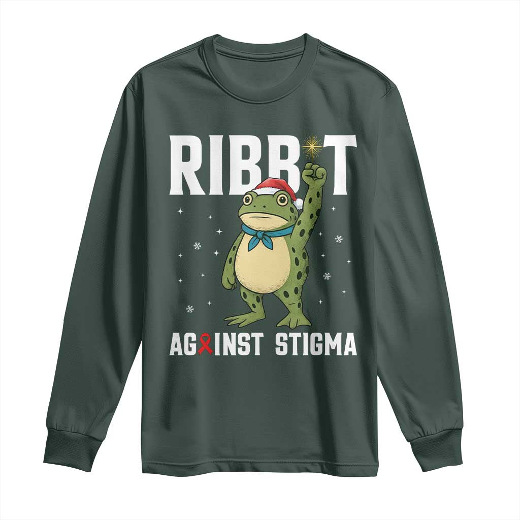 Resist Frog AIDS Awareness Christmas Long Sleeve Shirt Funny Portland Activist Meme HIV Support Red Ribbon TS14 Dark Forest Green Print Your Wear