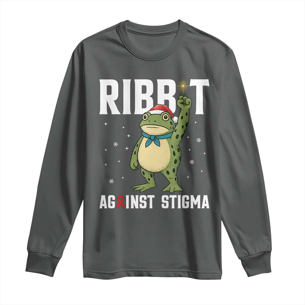 Resist Frog AIDS Awareness Christmas Long Sleeve Shirt Funny Portland Activist Meme HIV Support Red Ribbon TS14 Dark Heather Print Your Wear