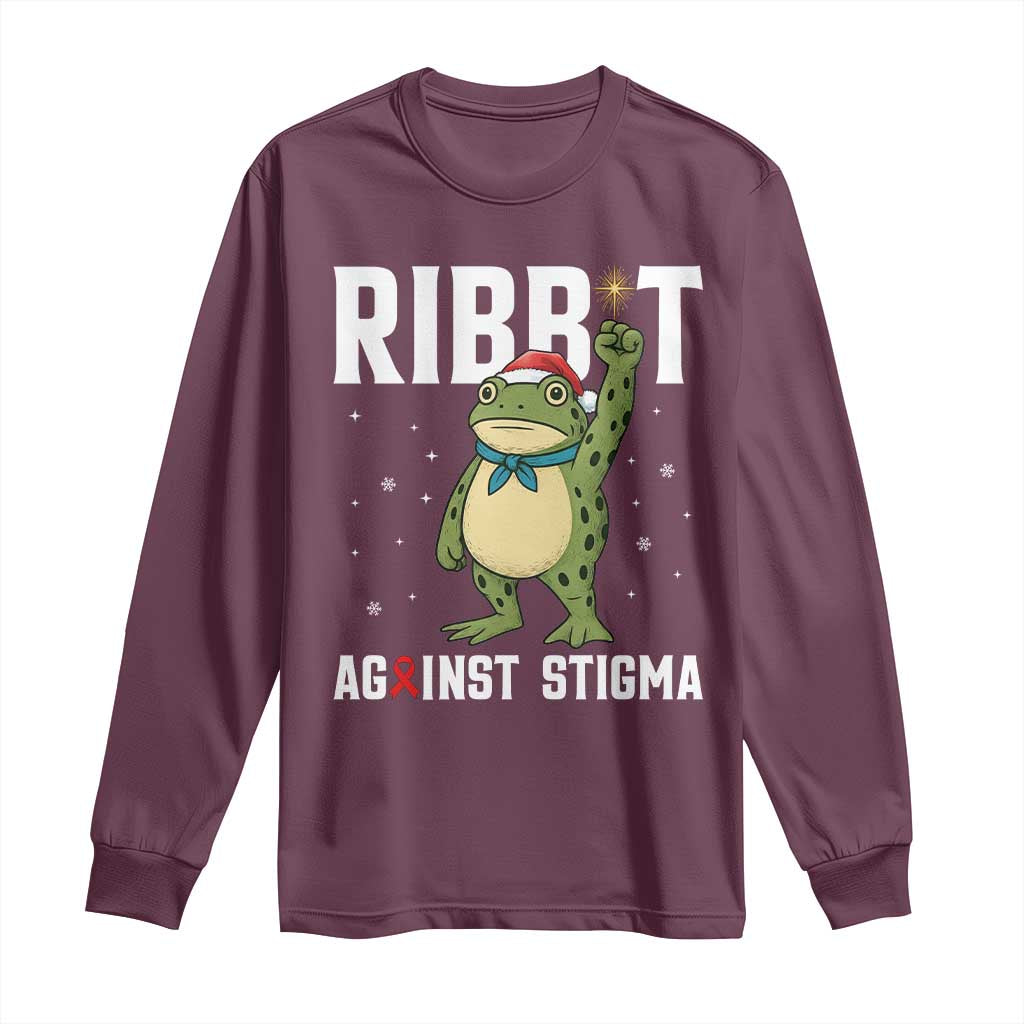Resist Frog AIDS Awareness Christmas Long Sleeve Shirt Funny Portland Activist Meme HIV Support Red Ribbon TS14 Maroon Print Your Wear