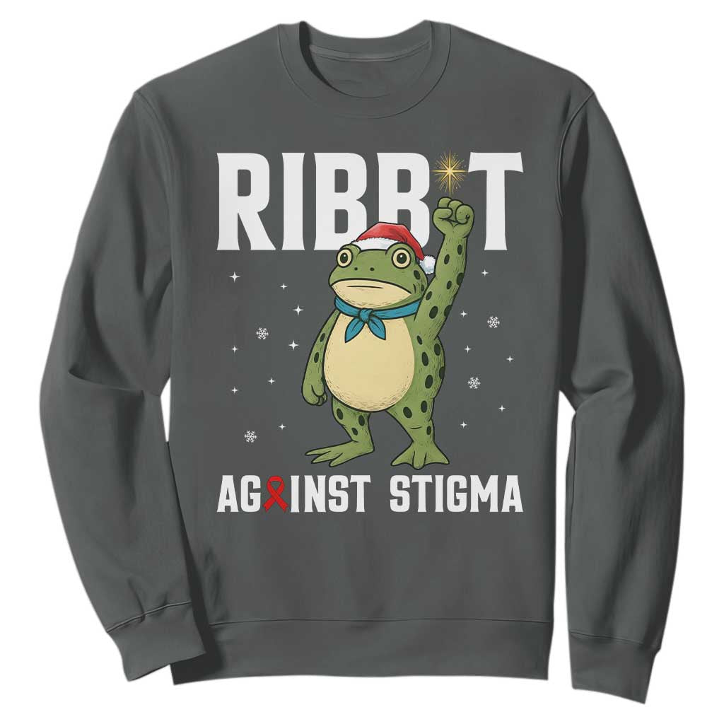 Resist Frog AIDS Awareness Christmas Sweatshirt Funny Portland Activist Meme HIV Support Red Ribbon TS14 Dark Heather Print Your Wear