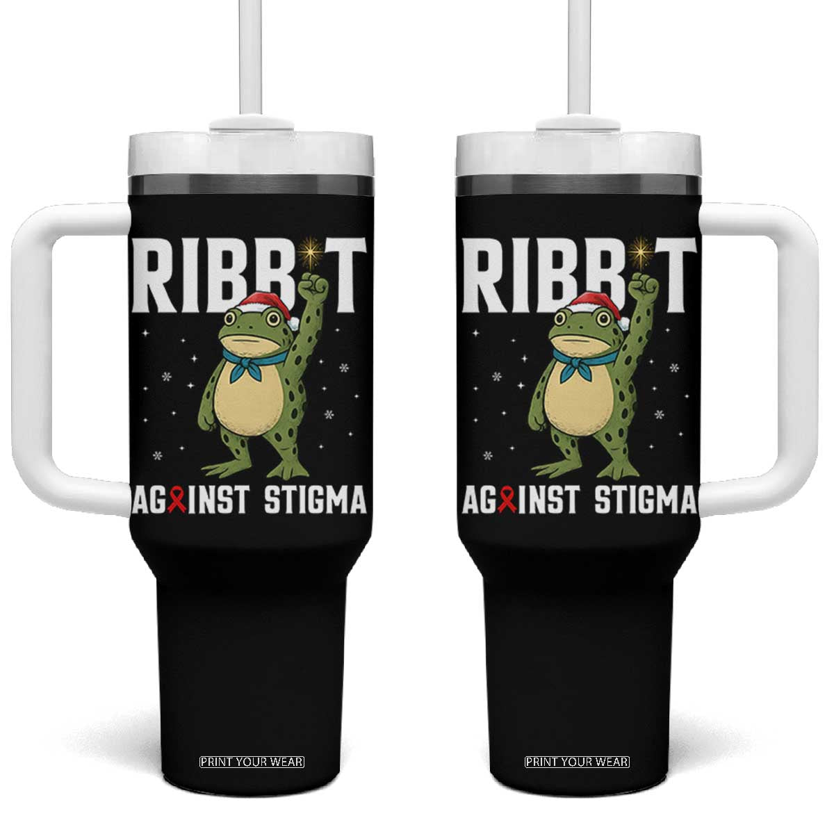 Resist Frog AIDS Awareness Christmas Tumbler With Handle Funny Portland Activist Meme HIV Support Red Ribbon TS14 One Size: 40 oz Black Print Your Wear