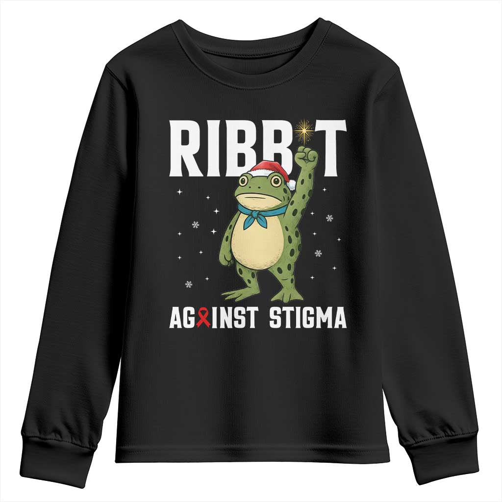 Resist Frog AIDS Awareness Christmas Youth Sweatshirt Funny Portland Activist Meme HIV Support Red Ribbon - Print Your Wear