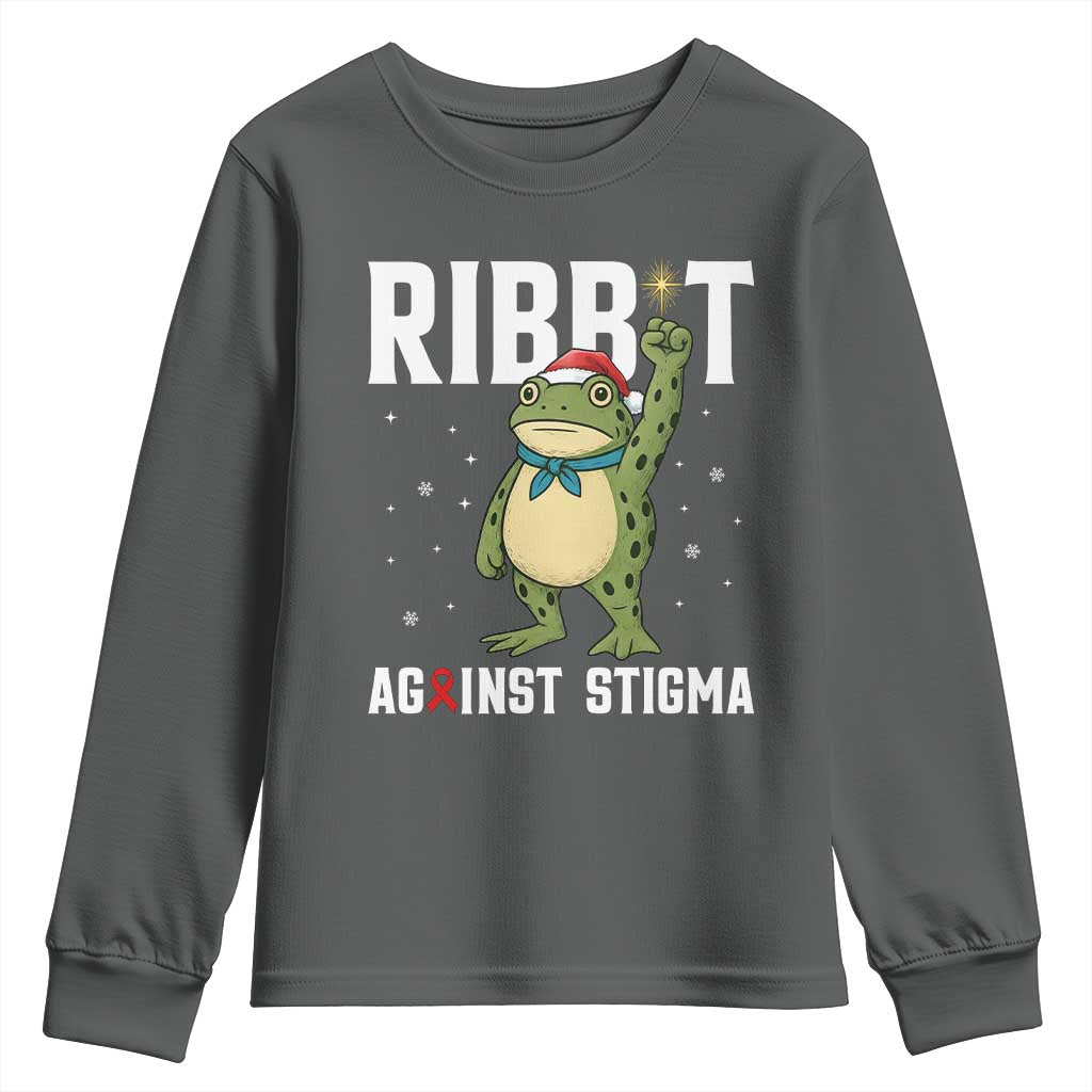 Resist Frog AIDS Awareness Christmas Youth Sweatshirt Funny Portland Activist Meme HIV Support Red Ribbon TS14 Dark Heather Print Your Wear