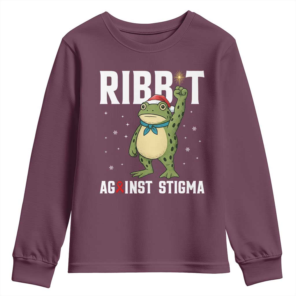 Resist Frog AIDS Awareness Christmas Youth Sweatshirt Funny Portland Activist Meme HIV Support Red Ribbon TS14 Maroon Print Your Wear