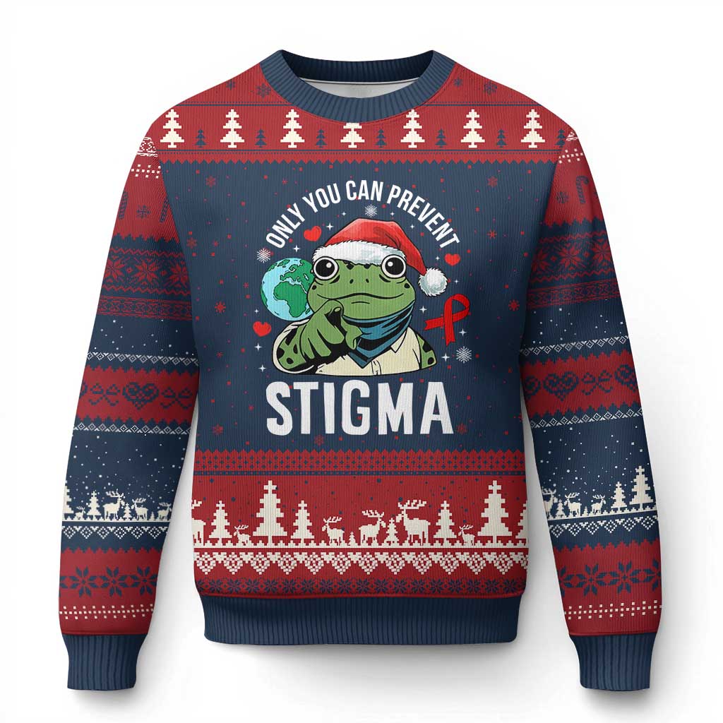 Resist Frog AIDS Awareness Xmas Ugly Christmas Sweater Only You Can Prevent Stigma TS14 Navy Red Print Your Wear